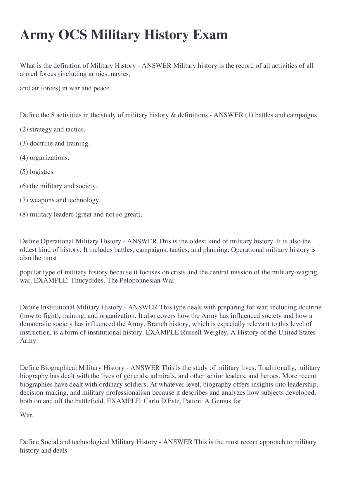 Preview image of Army OCS Military History Exam document